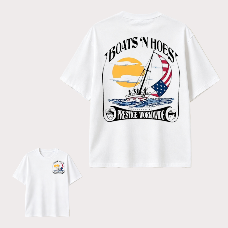 Boats N Hoes Vintage Sailing T-Shirt, Nautical American Coastal Graphic Tee