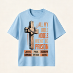 Faith Inspired Christian Graphic T-Shirt with Cross Design and Biblical Message of Strength