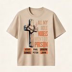 Faith Inspired Christian Graphic T-Shirt with Cross Design and Biblical Message of Strength