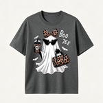 Boo Jee Chic Ghost Halloween T-Shirt with Leopard Print Accessories for Stylish Spooky Season Fans