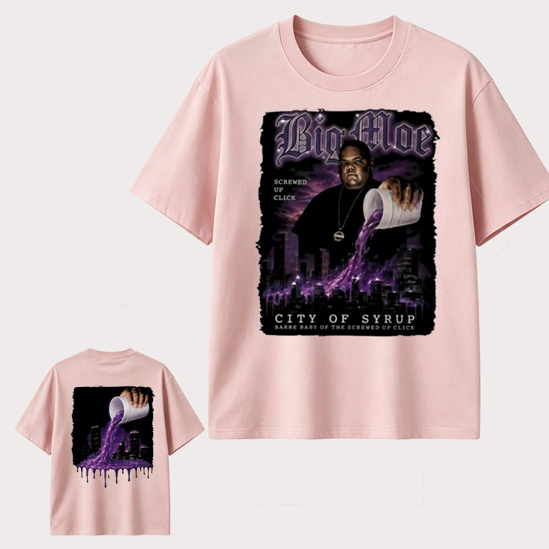 Big Moe Inspired Graphic T-Shirt with Purple Street Art Design and Hip Hop Culture Style