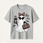 Boo Jee Chic Ghost Halloween T-Shirt with Leopard Print Accessories for Stylish Spooky Season Fans