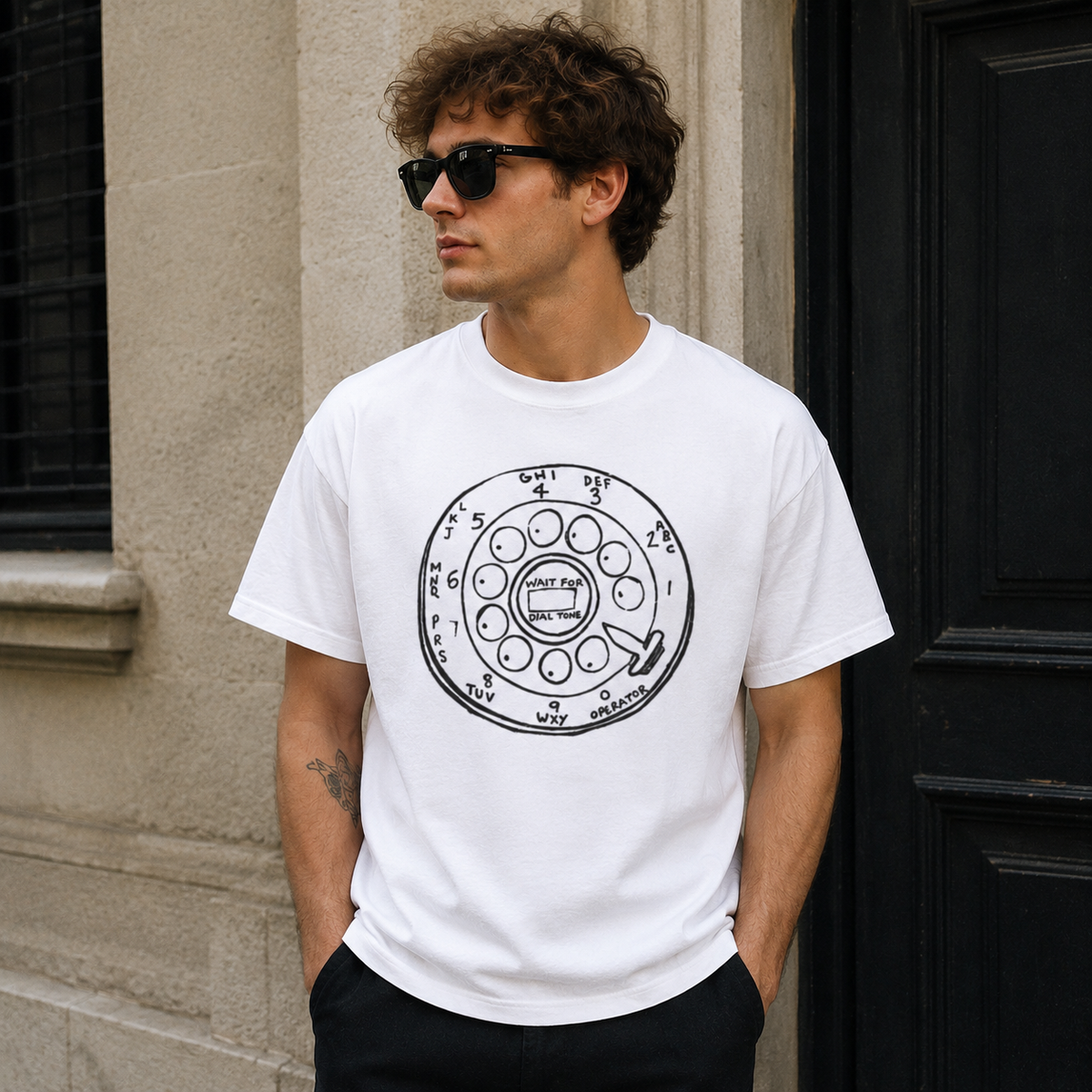Vintage Rotary Phone Dial Pattern T-Shirt--VINT007