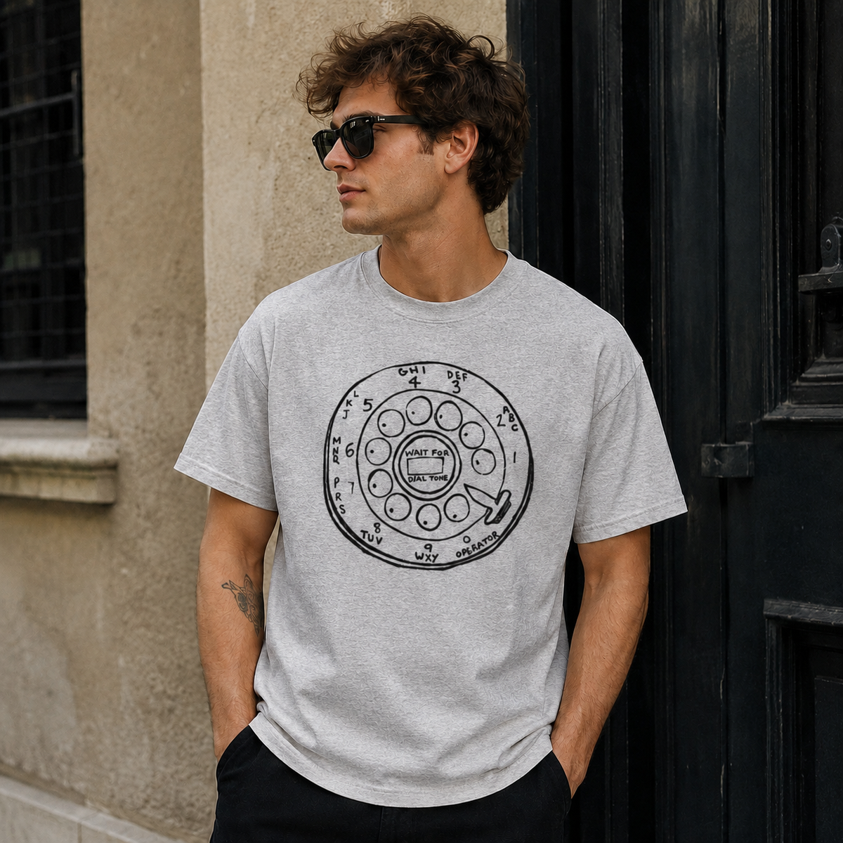 Vintage Rotary Phone Dial Pattern T-Shirt--VINT007