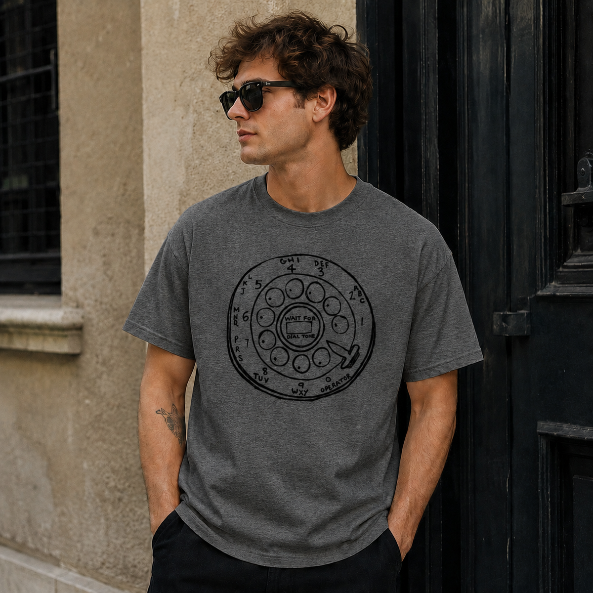 Vintage Rotary Phone Dial Pattern T-Shirt--VINT007