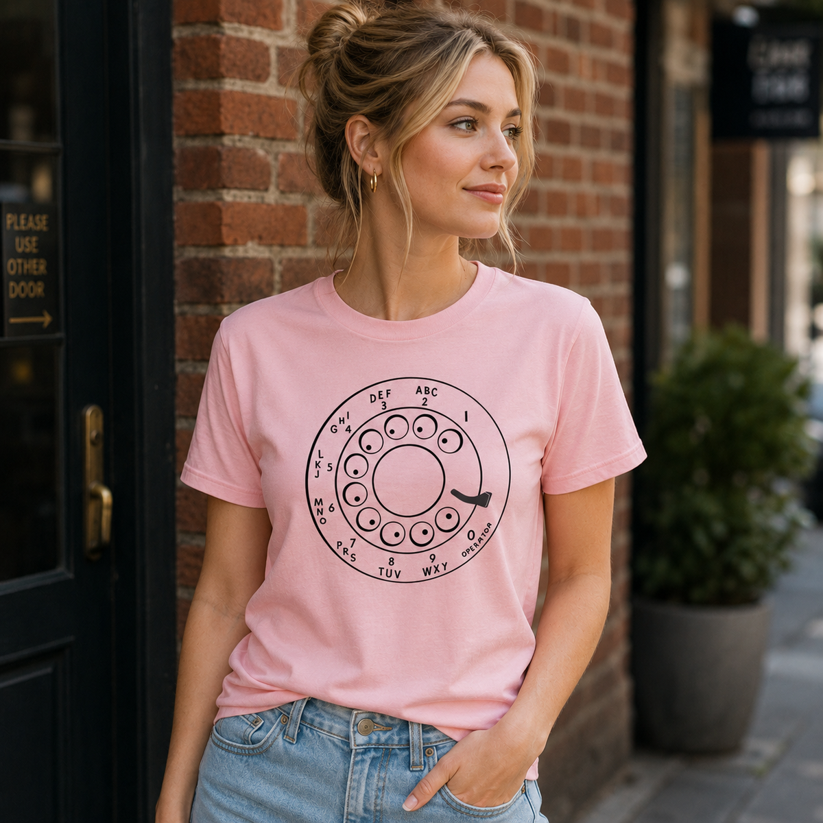 Vintage Rotary Phone Dial Pattern T-Shirt--VINT009