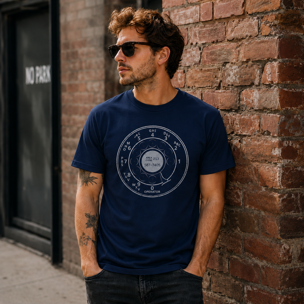 Vintage Rotary Phone Dial Pattern T-Shirt--VINT014
