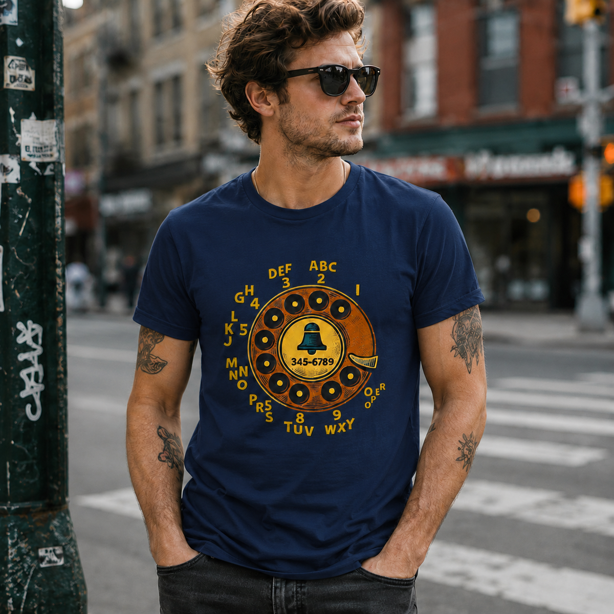 Vintage Rotary Phone Dial Pattern T-Shirt--VINT015