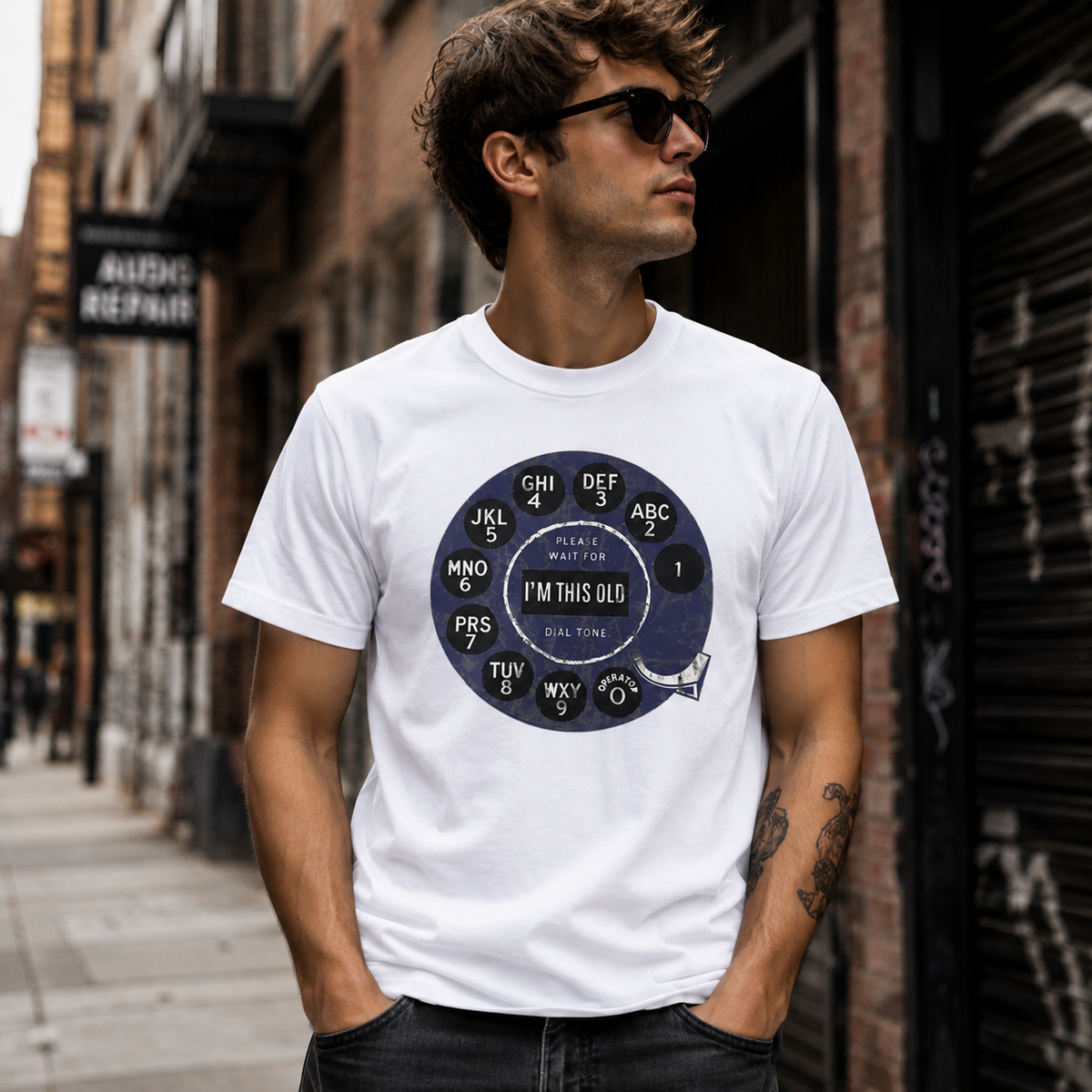Vintage Rotary Phone Dial Pattern T-Shirt--VINT016