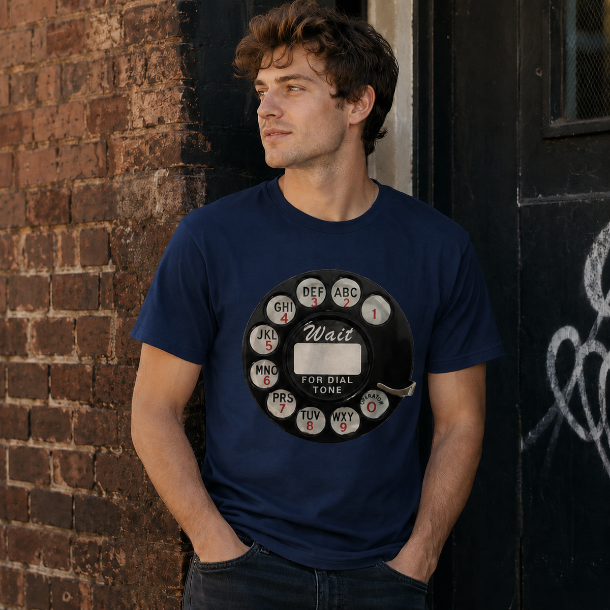Vintage Rotary Phone Dial Pattern T-Shirt--VINT017