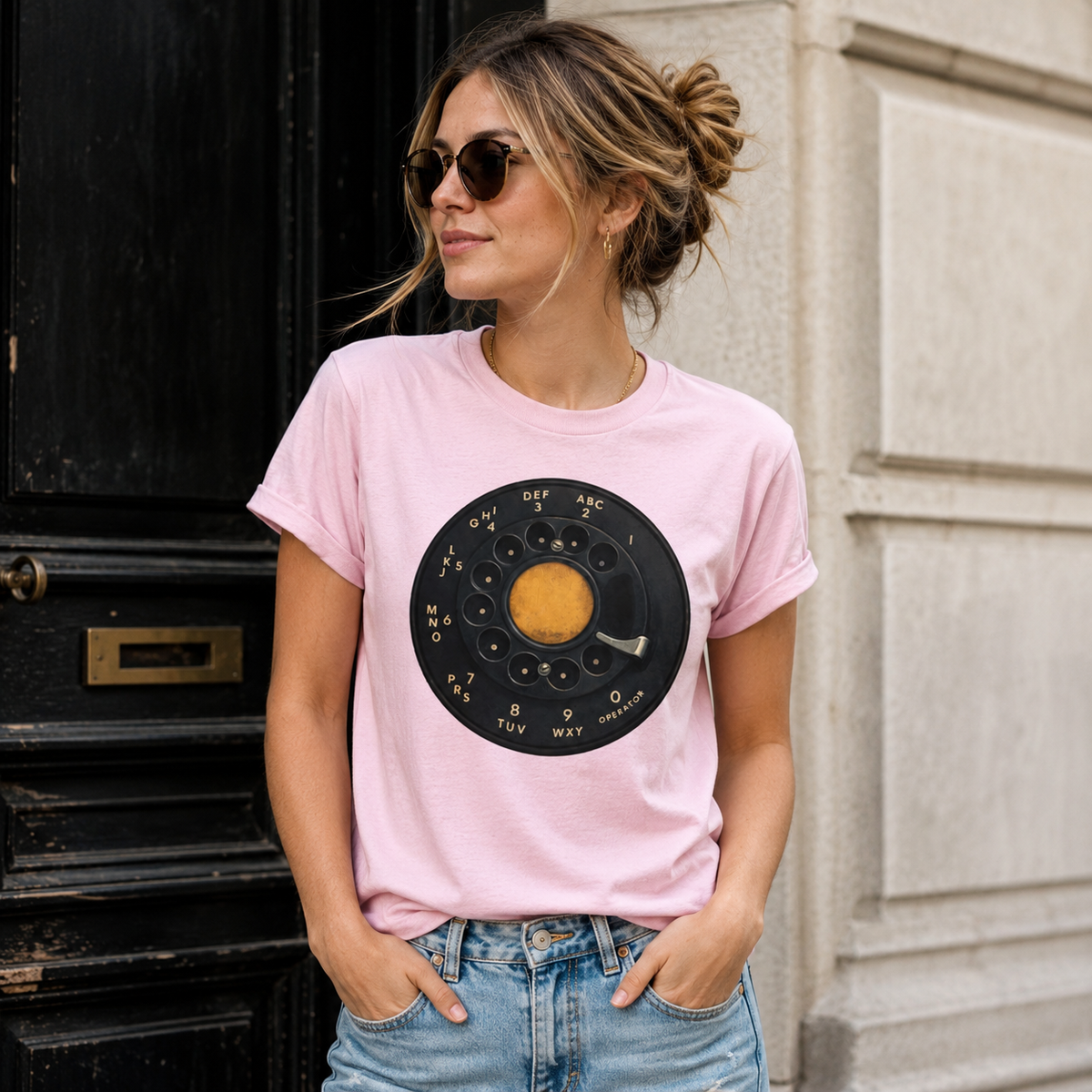 Vintage Rotary Phone Dial Pattern T-Shirt--VINT022
