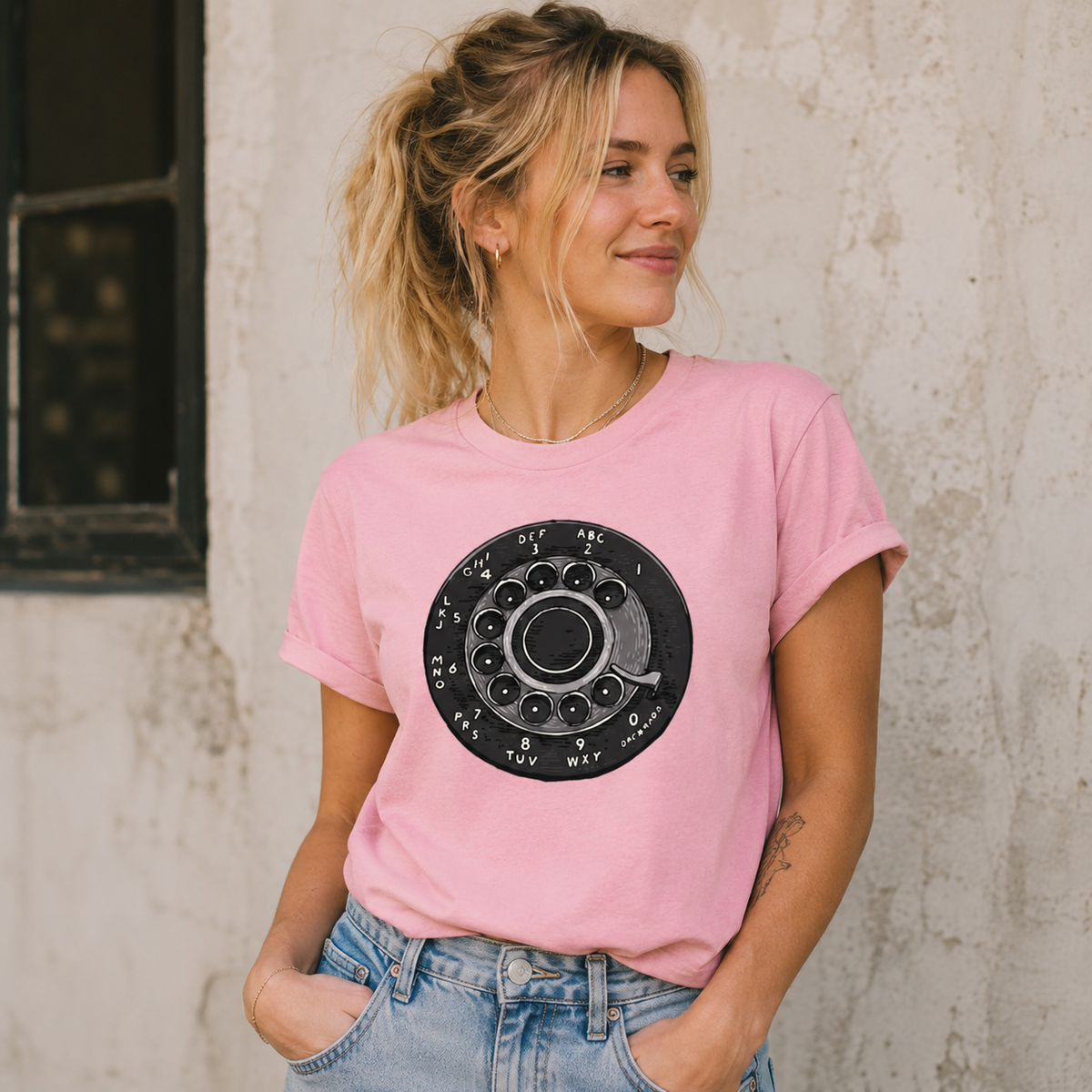 Vintage Rotary Phone Dial Pattern T-Shirt--VINT036