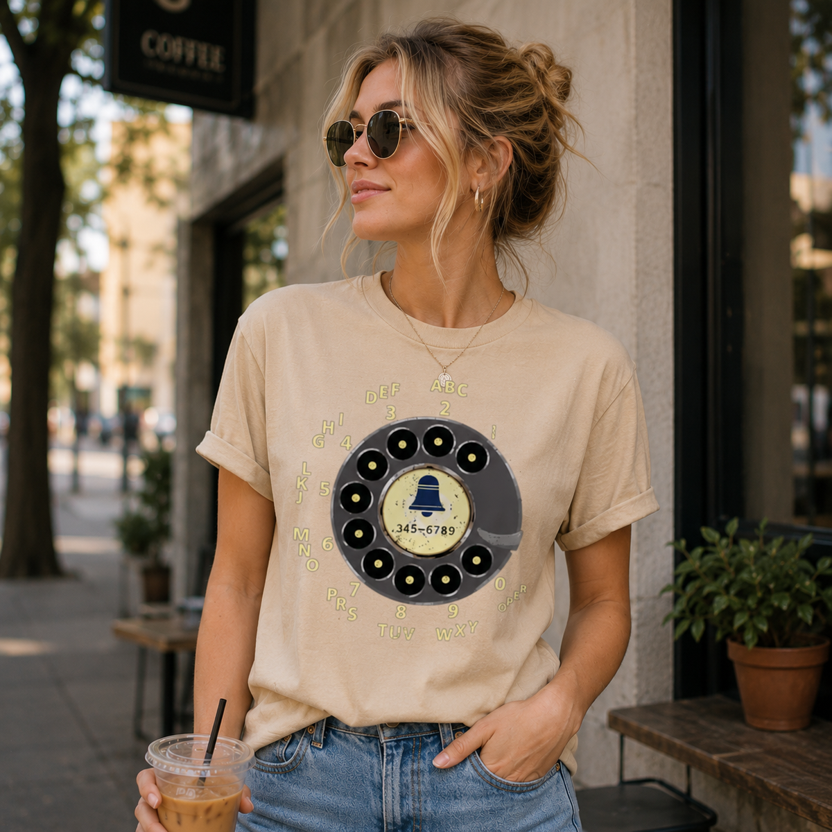 Vintage Rotary Phone Dial Pattern T-Shirt--VINT037