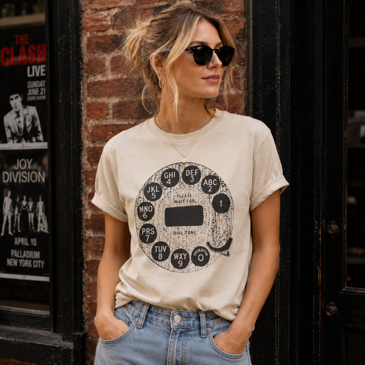 Vintage Rotary Phone Dial Pattern T-Shirt--VINT039