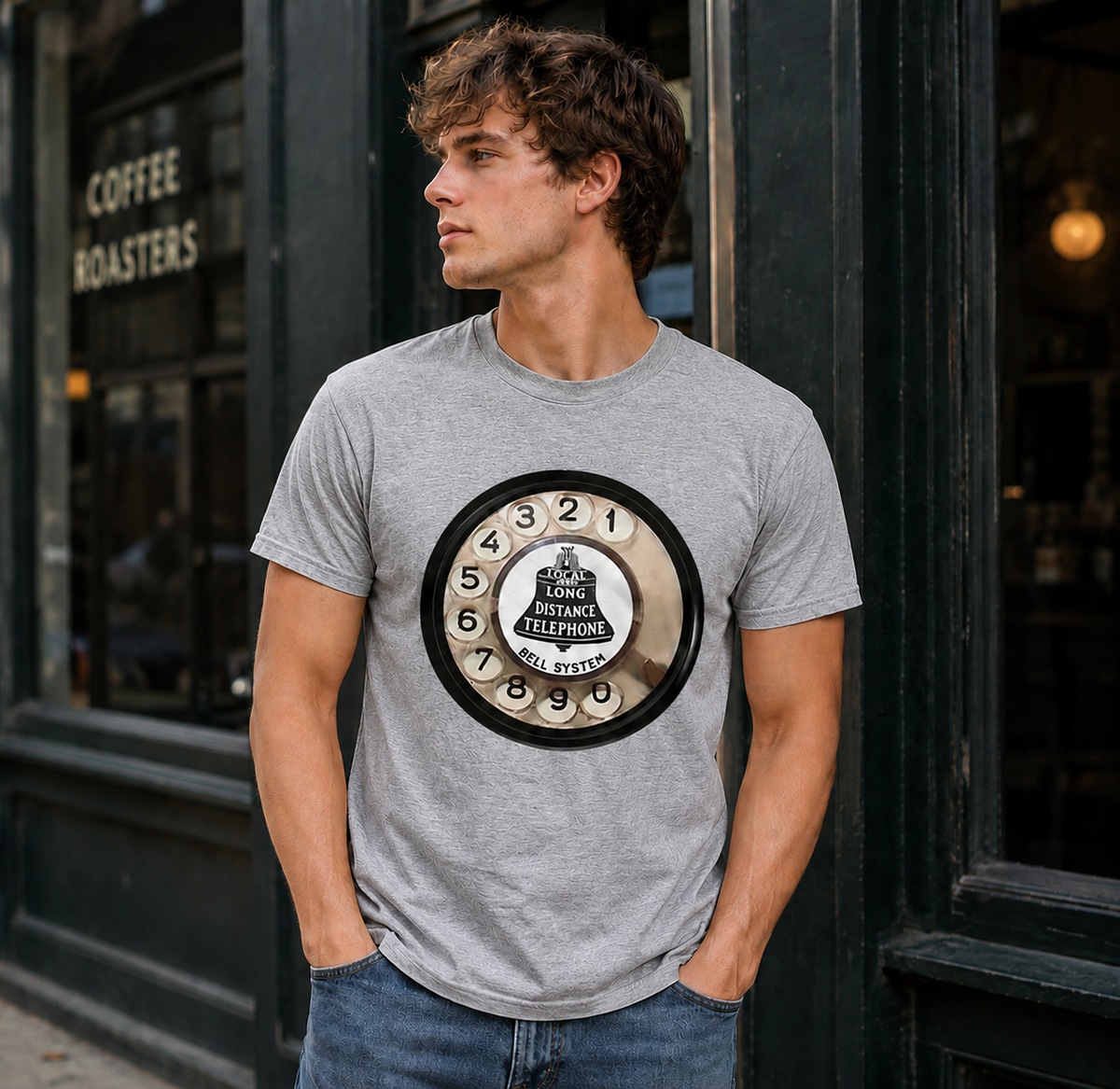 Vintage Rotary Phone Dial Pattern T-Shirt--VINT041
