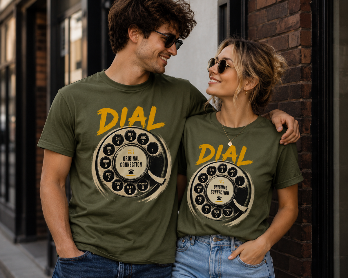 Vintage Rotary Phone Dial Pattern T-Shirt--VINT043