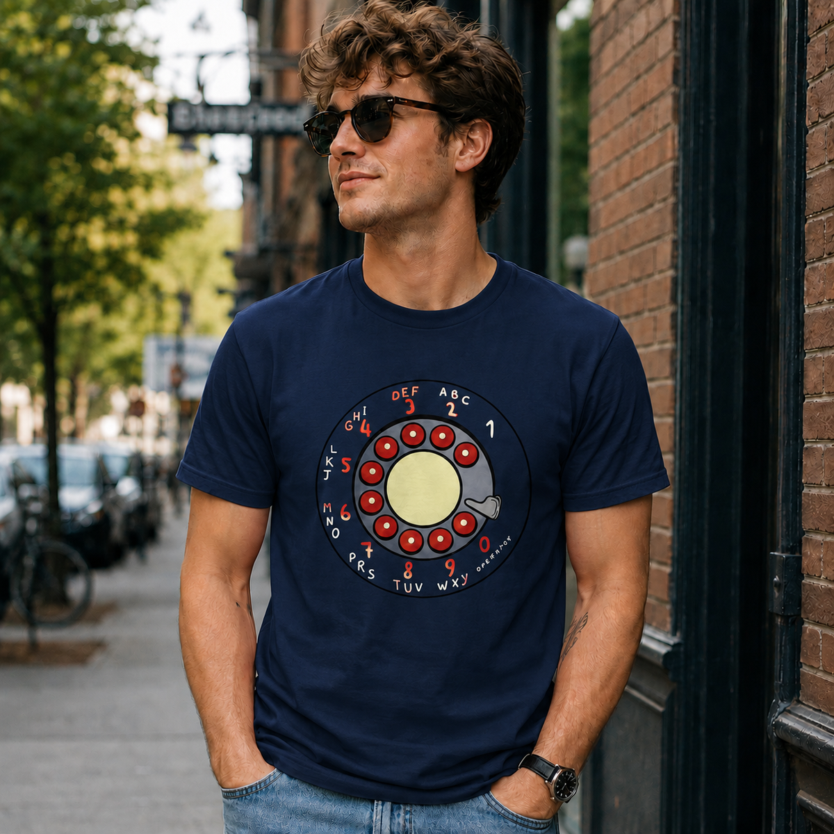 Vintage Rotary Phone Dial Pattern T-Shirt--VINT044