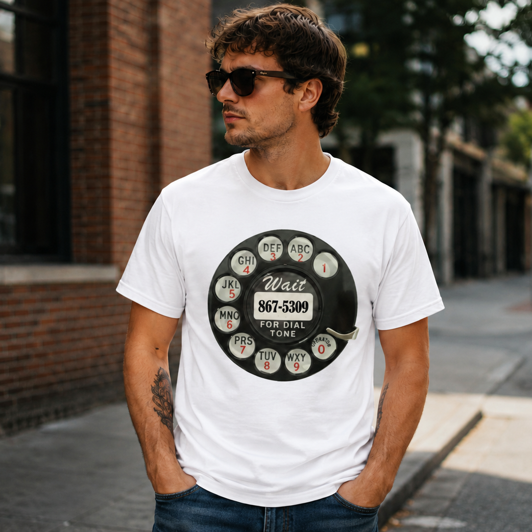 Vintage Rotary Phone Dial Pattern T-Shirt--VINT047