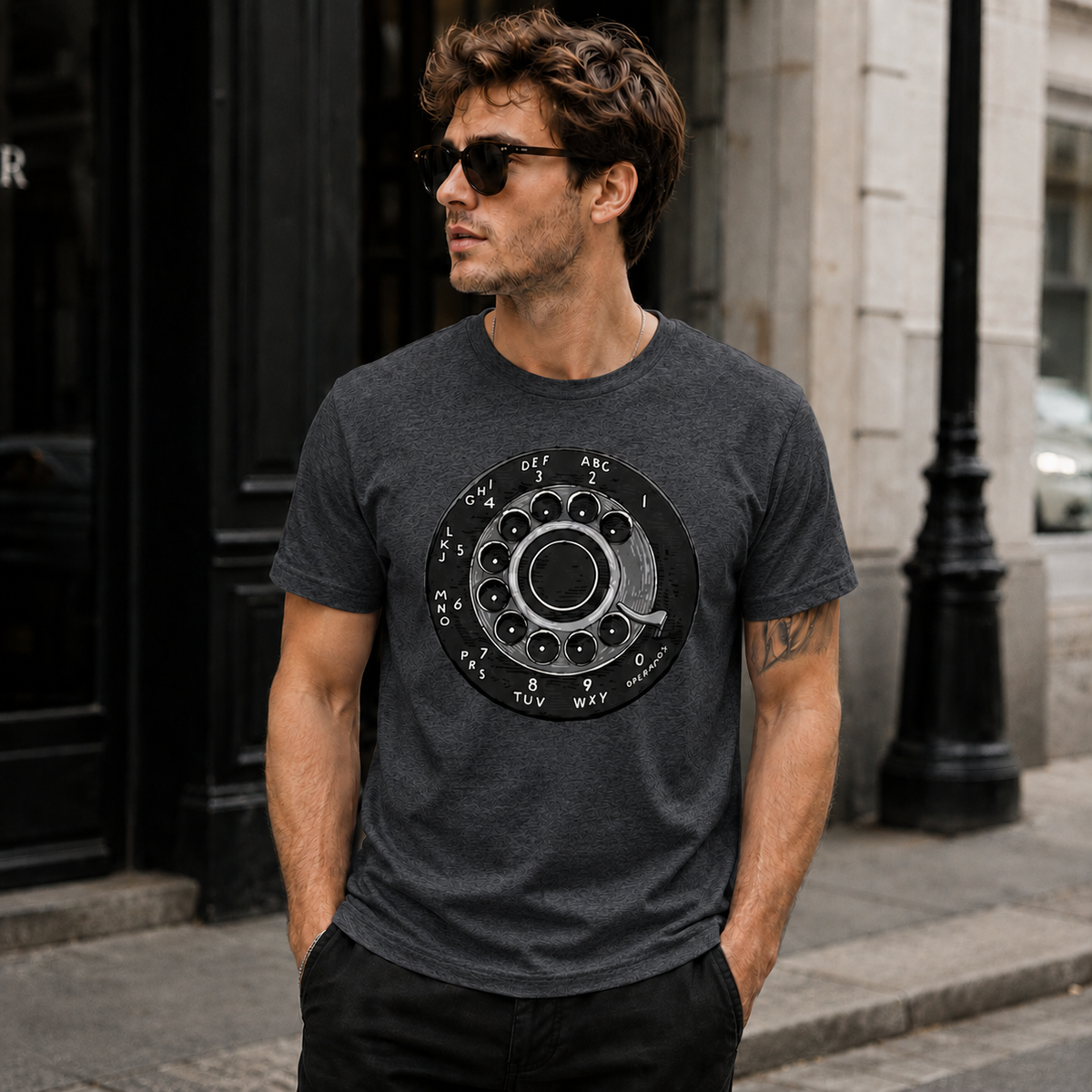 Vintage Rotary Phone Dial Pattern T-Shirt--VINT049