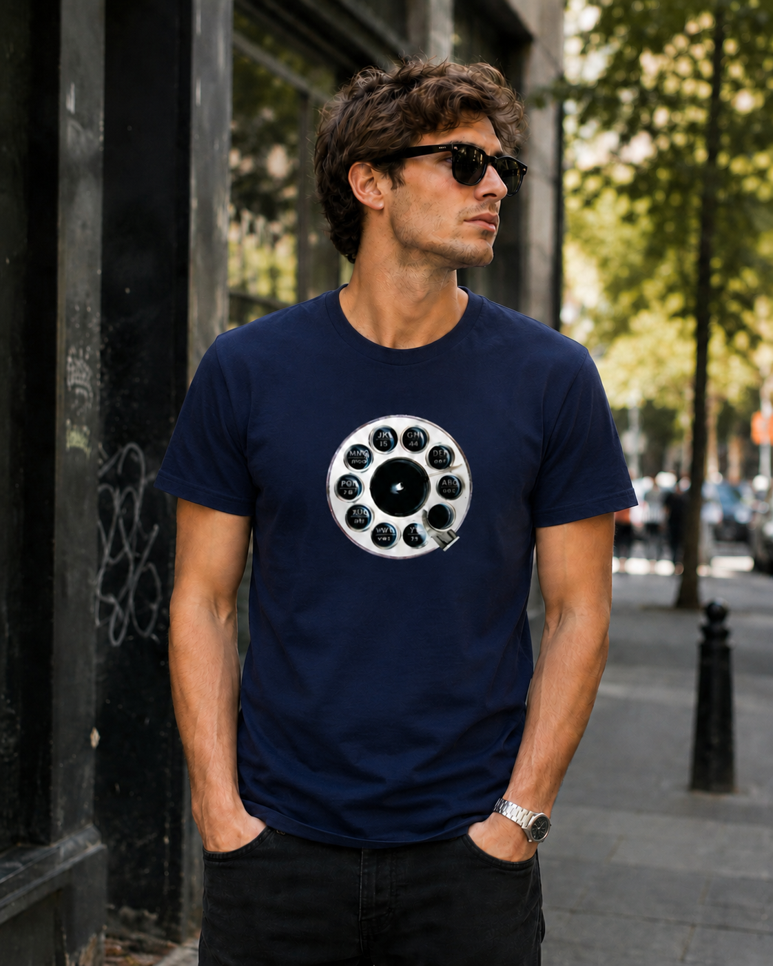 Vintage Rotary Phone Dial Pattern T-Shirt--VINT052