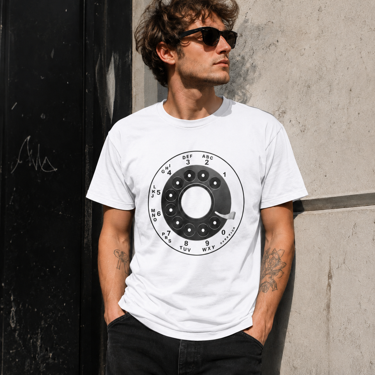 Vintage Rotary Phone Dial Pattern T-Shirt--VINT053