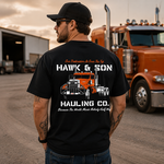 Hawk & Son Hauling Co. Vintage Truck Driver T-Shirt, Classic Heavy Haulage Graphic Tee