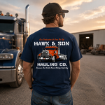 Hawk & Son Hauling Co. Vintage Truck Driver T-Shirt, Classic Heavy Haulage Graphic Tee