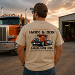 Hawk & Son Hauling Co. Vintage Truck Driver T-Shirt, Classic Heavy Haulage Graphic Tee