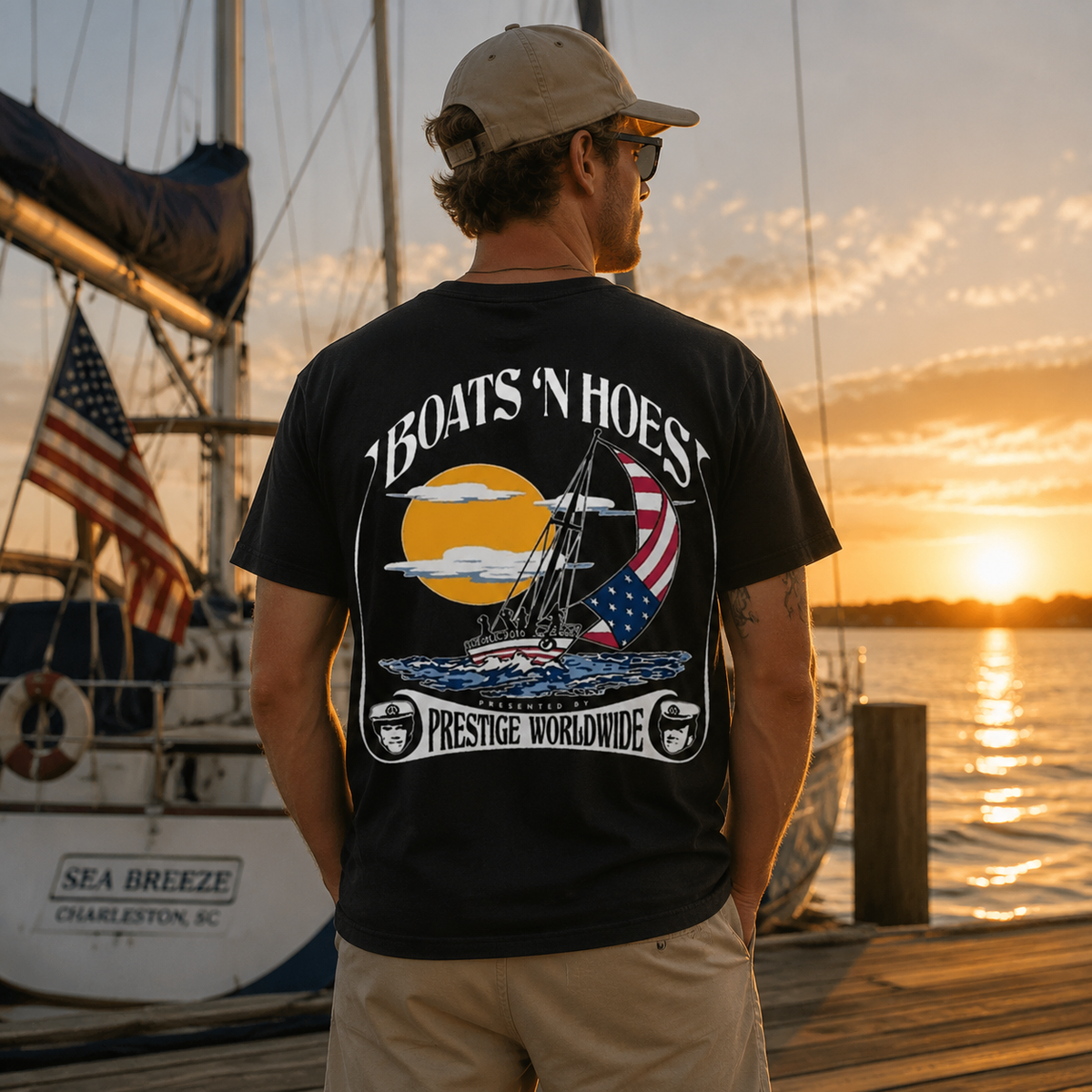 Boats N Hoes Vintage Sailing T-Shirt, Nautical American Coastal Graphic Tee