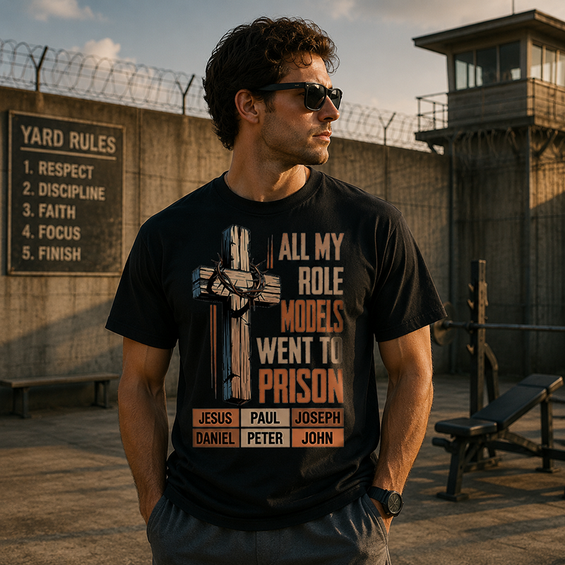 Faith Inspired Christian Graphic T-Shirt with Cross Design and Biblical Message of Strength