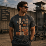 Faith Inspired Christian Graphic T-Shirt with Cross Design and Biblical Message of Strength