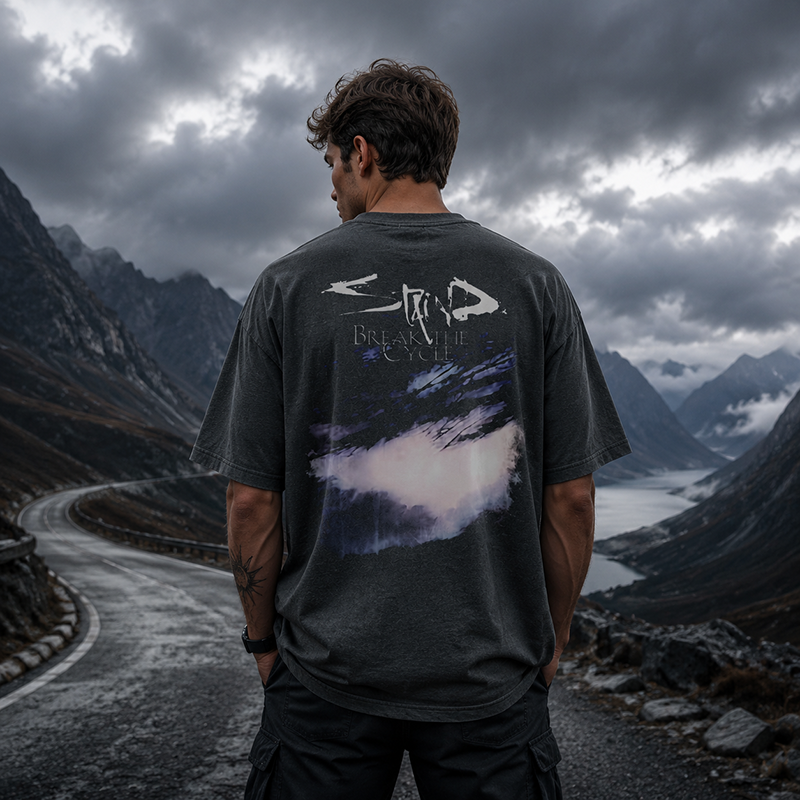 Break The Cycle Abstract Graphic T-Shirt with Dark Artistic Design for Modern Streetwear Style