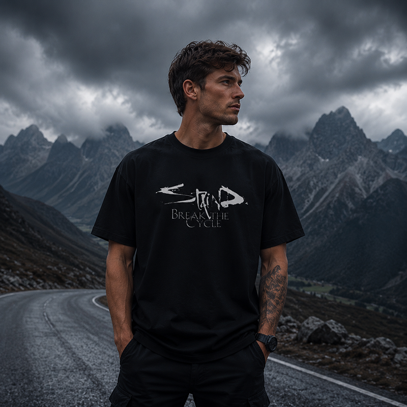 Break The Cycle Abstract Graphic T-Shirt with Dark Artistic Design for Modern Streetwear Style
