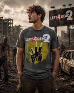 Left 4 Dead Inspired Horror Graphic T-Shirt with Zombie Survival Style and Dark Gaming Aesthetic