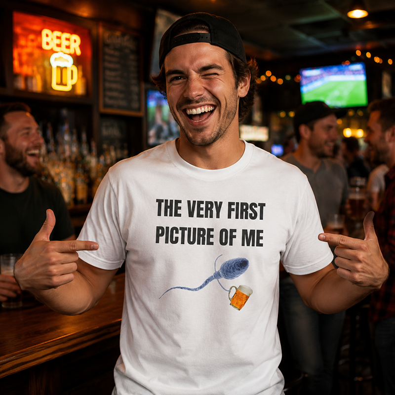 Funny Beer Lover T Shirt for Men Featuring A Hilarious First Picture Joke and Unique Meme Style Design