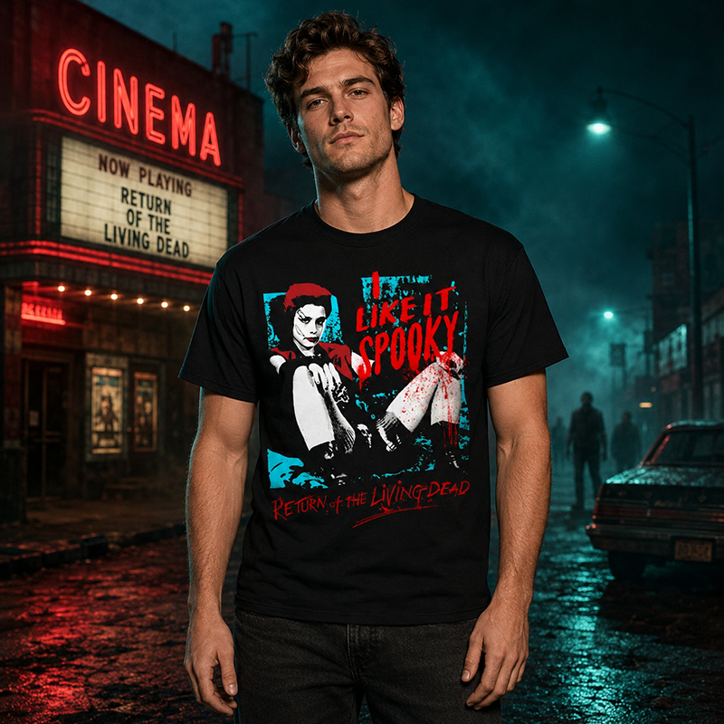 I Like It Spooky Horror Graphic T-Shirt – Retro Zombie Movie Style for Dark Streetwear Fans