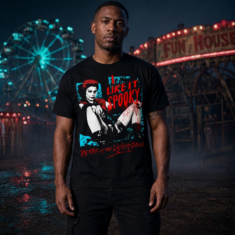 I Like It Spooky Horror Graphic T-Shirt – Retro Zombie Movie Style for Dark Streetwear Fans