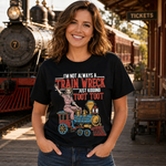 Funny Train Wreck T-Shirt with Retro Locomotive Design and Playful Toot Toot Humor