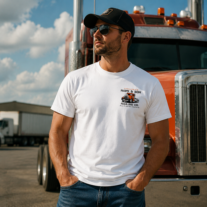 Hawk & Son Hauling Co. Vintage Truck Driver T-Shirt, Classic Heavy Haulage Graphic Tee