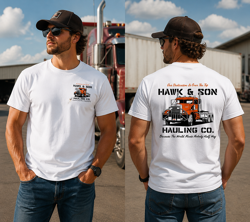 Hawk & Son Hauling Co. Vintage Truck Driver T-Shirt, Classic Heavy Haulage Graphic Tee