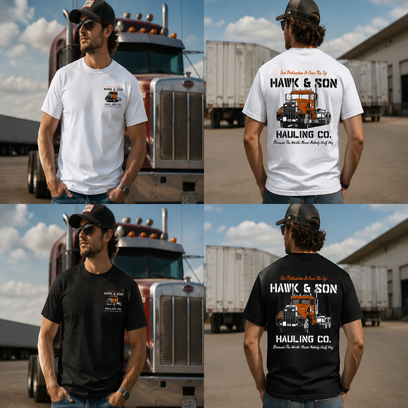 Hawk & Son Hauling Co. Vintage Truck Driver T-Shirt, Classic Heavy Haulage Graphic Tee