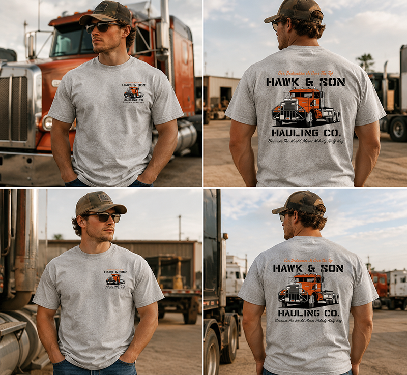 Hawk & Son Hauling Co. Vintage Truck Driver T-Shirt, Classic Heavy Haulage Graphic Tee