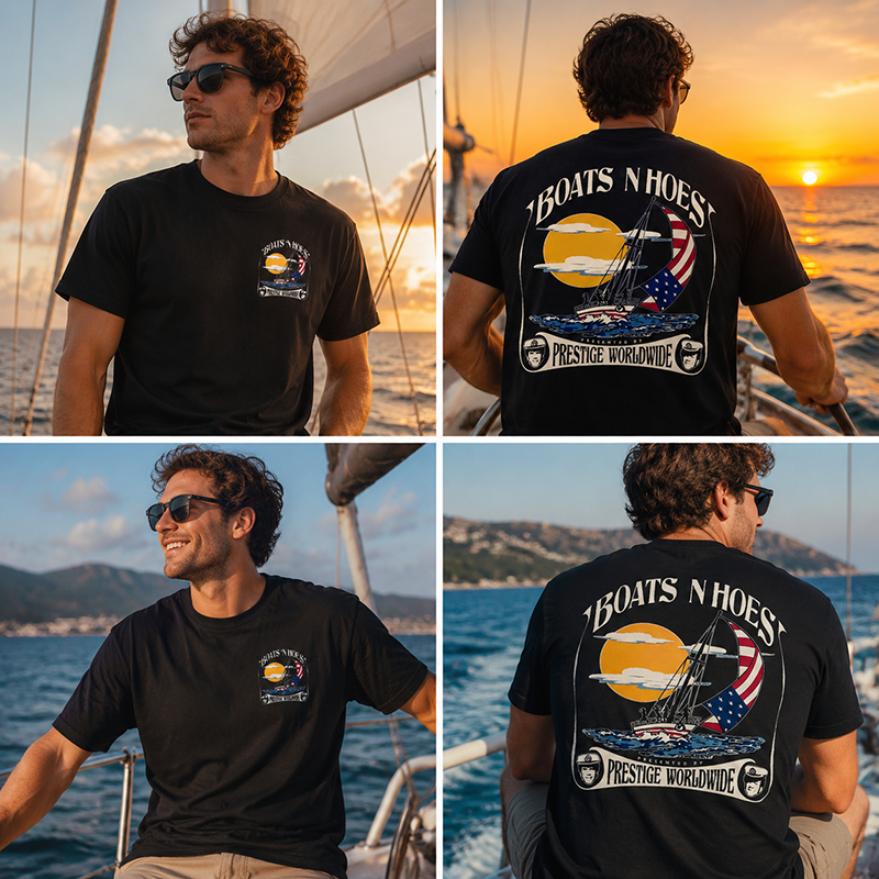 Boats N Hoes Vintage Sailing T-Shirt, Nautical American Coastal Graphic Tee
