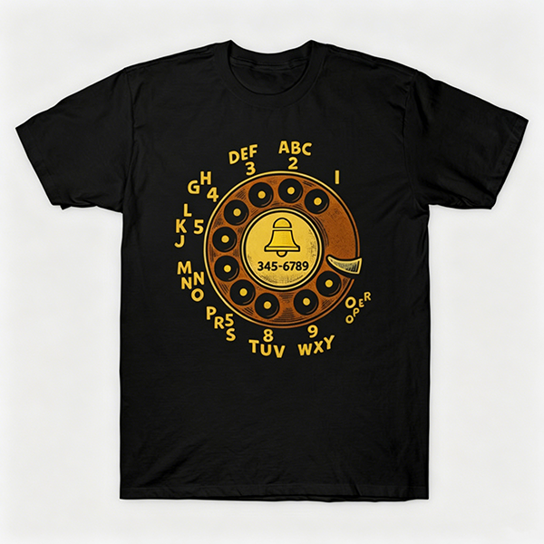 Vintage Rotary Phone Dial Pattern T-Shirt--VINT015