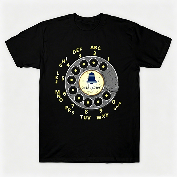 Vintage Rotary Phone Dial Pattern T-Shirt--VINT027