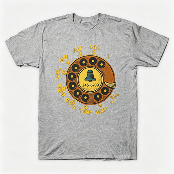 Vintage Rotary Phone Dial Pattern T-Shirt--VINT015