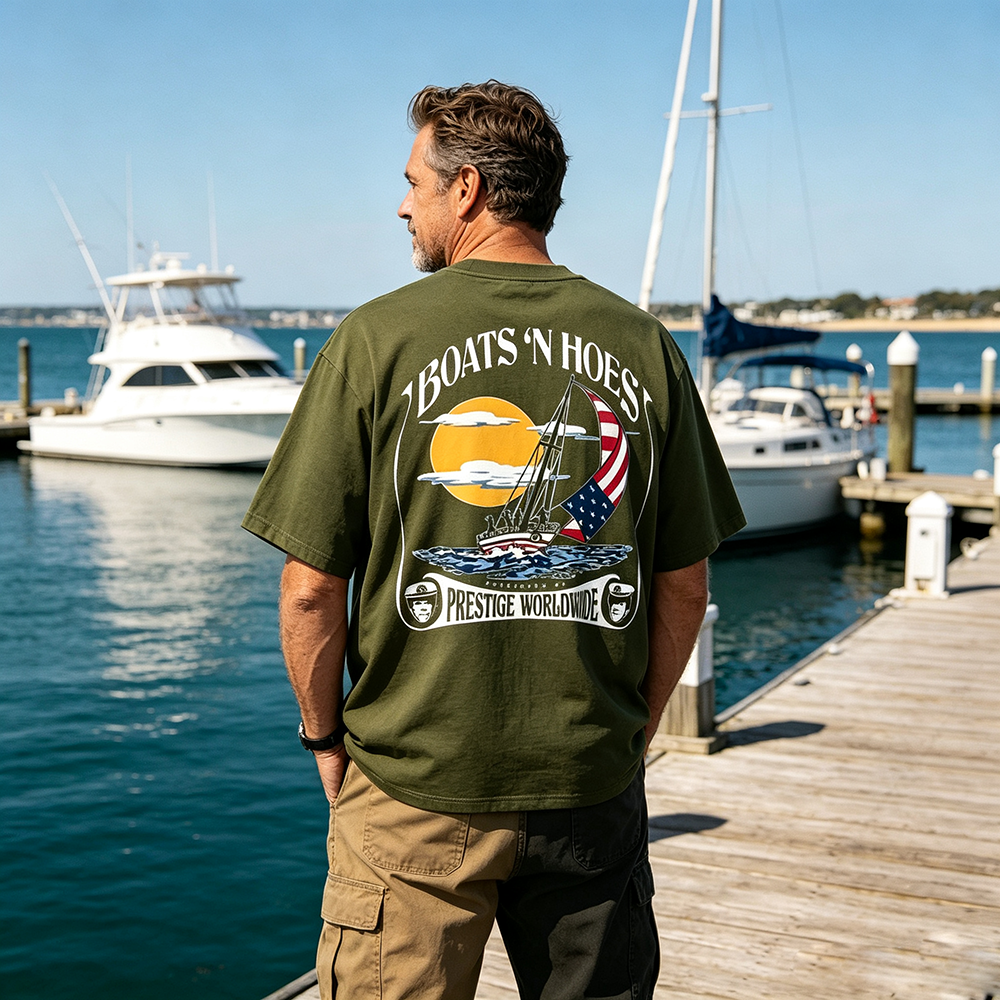 Boats N Hoes Vintage Sailing T-Shirt, Nautical American Coastal Graphic Tee