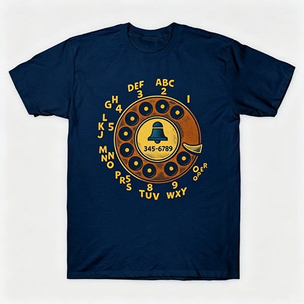 Vintage Rotary Phone Dial Pattern T-Shirt--VINT015