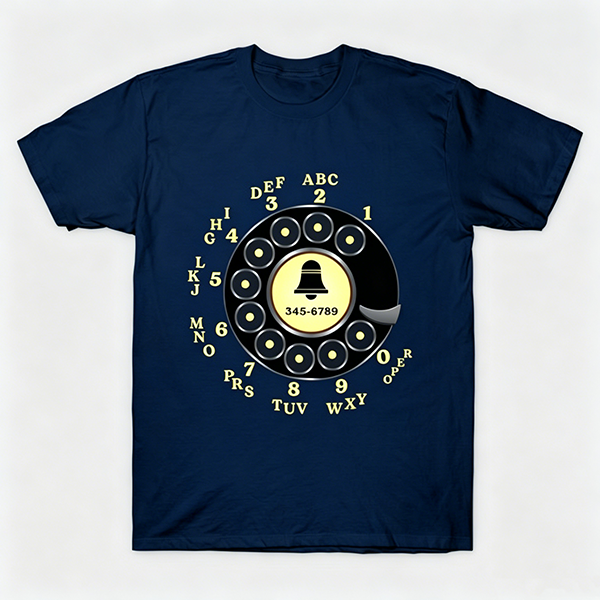 Vintage Rotary Phone Dial Pattern T-Shirt--VINT013