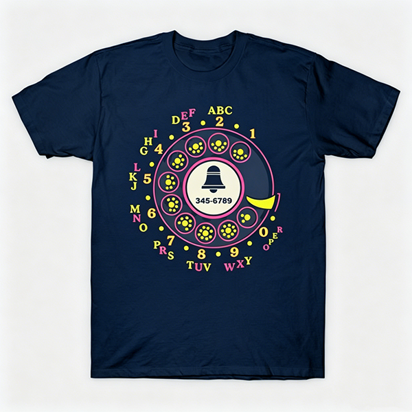 Vintage Rotary Phone Dial Pattern T-Shirt--VINT025